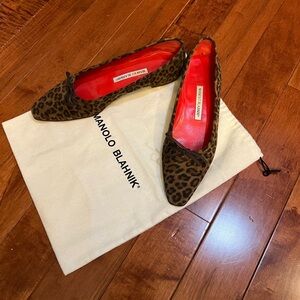 Manolo Blahnik Designer Leopard Flats